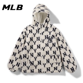 เสื้อแจ็กเก็ต ผ้าฝ้าย มีฮู้ด ปักลายโลโก้ MLB NY แบบดั้งเดิม สําหรับคู่รัก