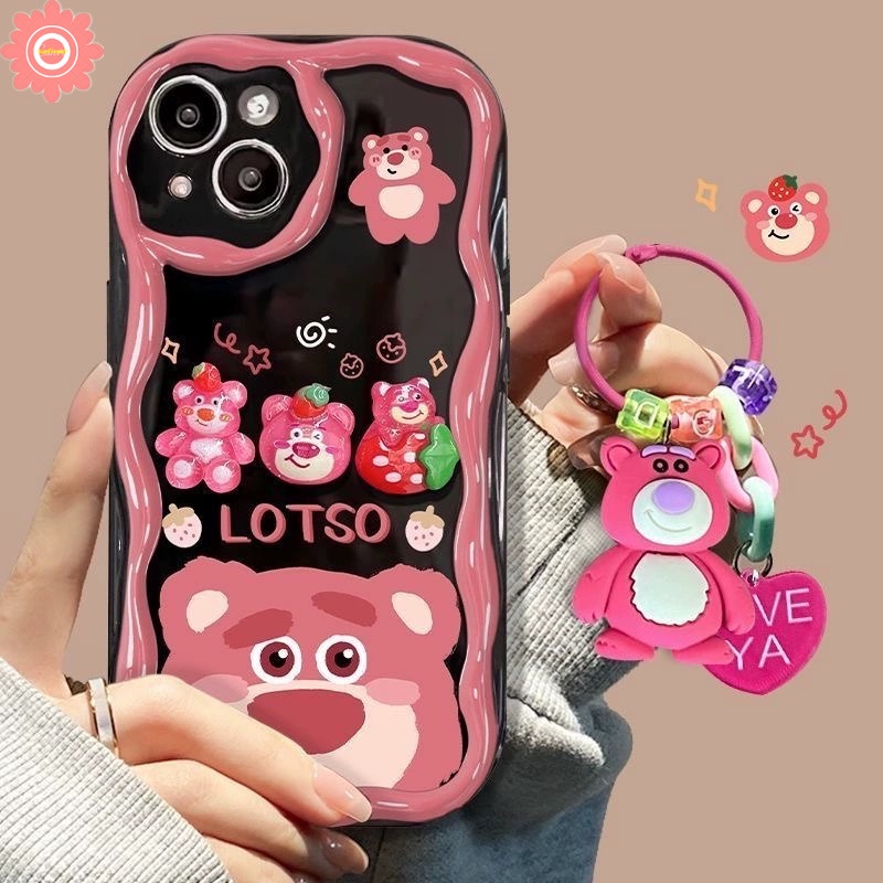เคสโทรศัพท์มือถือ ลายตุ๊กตาหมีสตรอเบอร์รี่ 3D พร้อมสายคล้องมือ สําหรับ Vivo Y11 Y12 Y30 Y20s Y51 Y91C Y36 Y02T Y22s Y12i Y35 Y50 Y21 Y16 Y02 Y17 Y95 Y12s Y20 Y21s Y15s Y91 Y15 Y33s Y15A Y21A