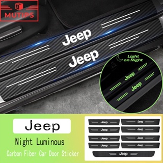 Jeep 9 ชิ้น ป้องกันรอยขีดข่วน สําหรับติดประตูรถยนต์ เรืองแสง สติกเกอร์คาร์บอนไฟเบอร์  Wrangler jk Grand Cherokee Renegade Compass 2023 Willys