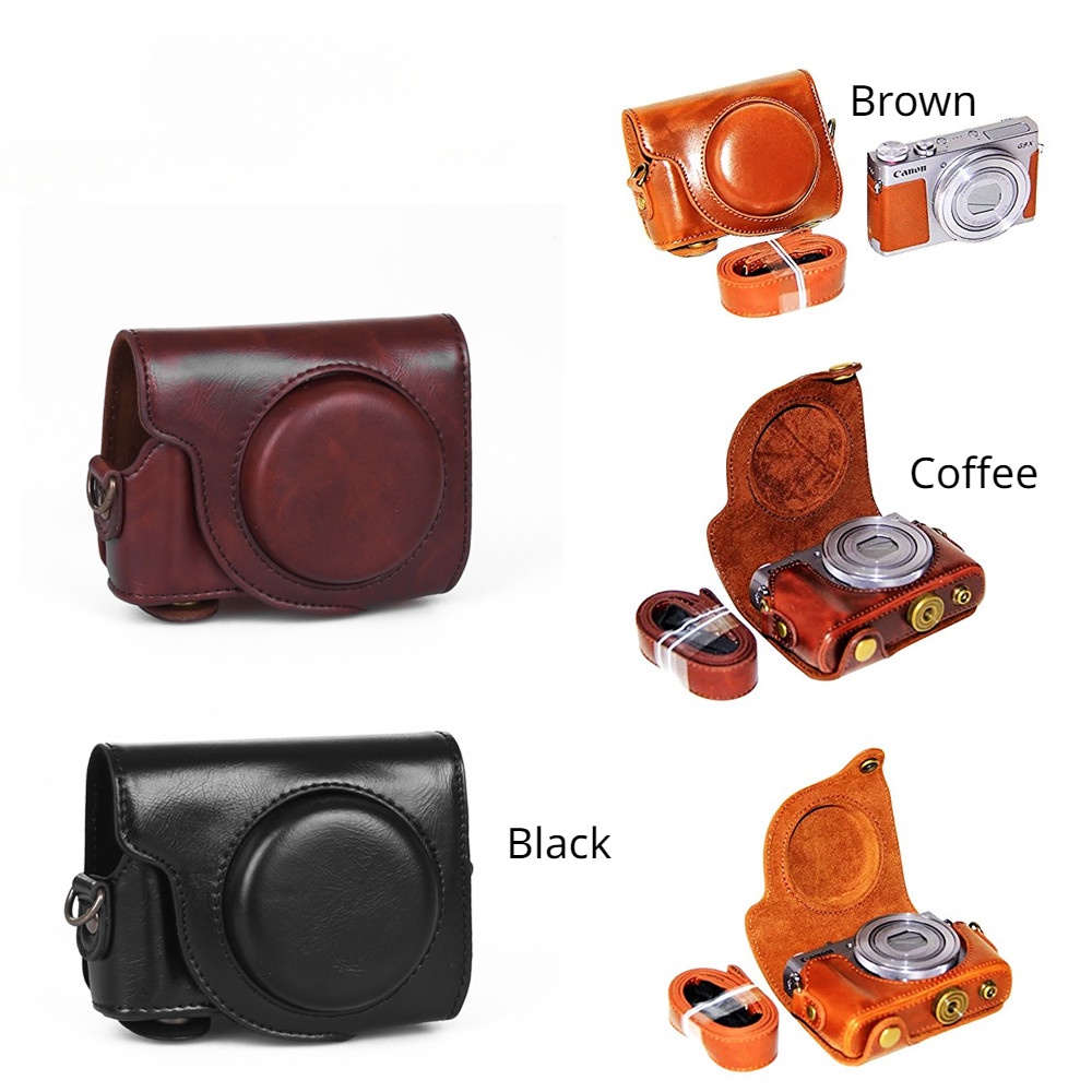หนัง PU กระเป๋ากล้องพร้อมสายคล้องสําหรับ Canon Powershot G9X G9X II Mark II SX700 SX710 SX720 SX730 