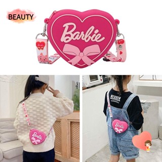 Beauty Kawaii กระเป๋าใส่เหรียญ ซิลิโคน รูปหัวใจ สีชมพู แบบพกพา พร้อมสายคล้องไหล่ อุปกรณ์เสริม สําหรับเด็กผู้หญิง