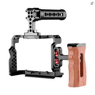 {fly} Andoer Aluminum Alloy Camera Cage Kit with Video Rig Top Handle Wooden Grip Replacement for  A7R III/ A7 II/ A7III