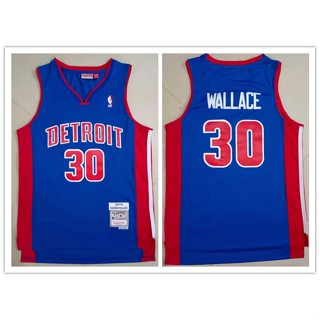 ลูกสูบดีทรอยต์ nba อเนกประสงค์ เบอร์ 4 เสื้อกีฬาบาสเก็ตบอล ลายทีม Wallace สีฟ้า 30 ชิ้น 235021