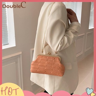 【Double C 】✿   กระเป๋าสะพายไหล่ กระเป๋าเมสเซนเจอร์ หนัง PU แต่งสายโซ่โลหะ สีพื้น สําหรับผู้หญิง