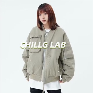 CHILLG LAB เสื้อแจ็คเก็ตผู้ชายอารมณ์ขี้เกียจเสื้อผ้าฝ้ายใหม่ถนนเสื้อผ้าฝ้ายซิปแขนยาวคอตั้งเรียบง่ายทุกคู่รุ่นคู่สีทึบอินเทรนด์สไตล์ญี่ปุ่น