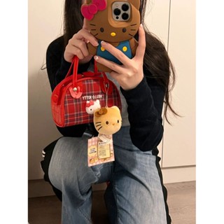 Hello kitty cat KT one-shoulder plaid bag Showa retro Y2k Millennium Spice Girl cute handbag