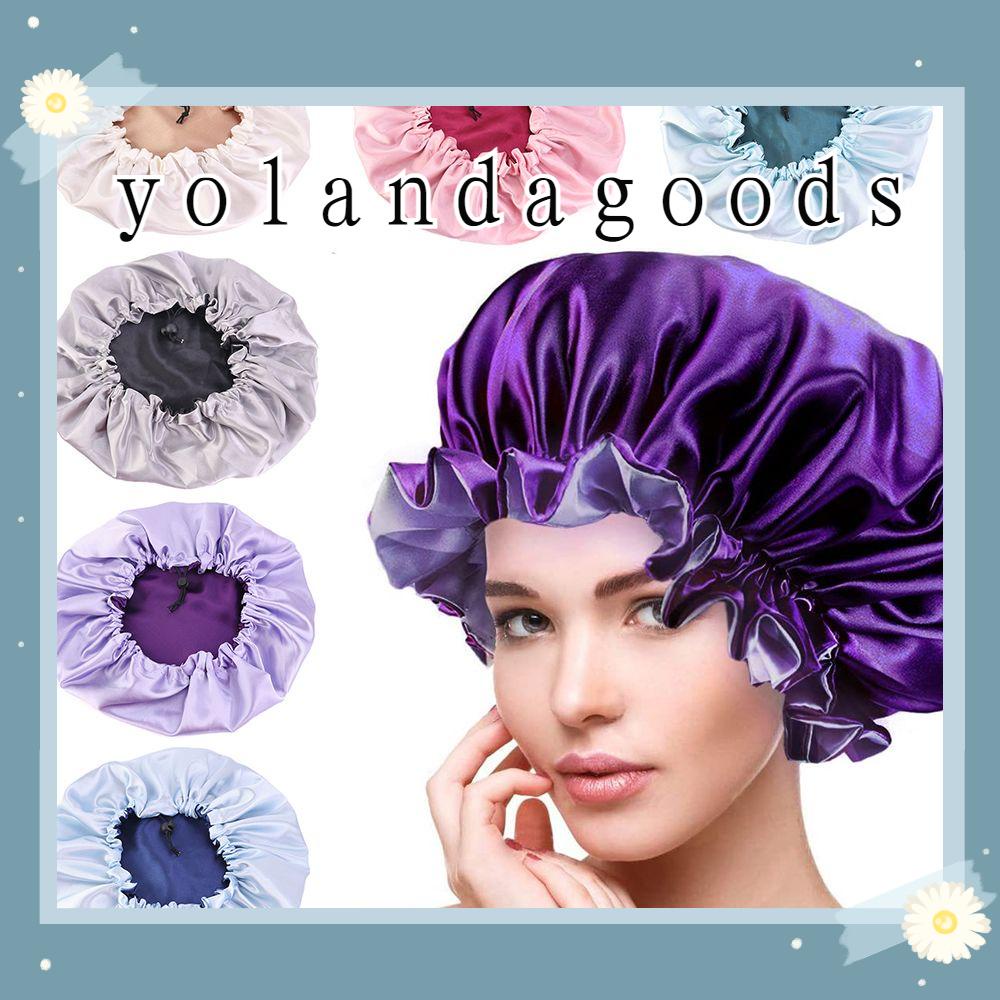Yola หมวกผ้าซาติน สองชั้น ปรับได้ อุปกรณ์เสริม สําหรับจัดแต่งทรงผม