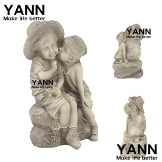 Yann1 รูปปั้นเรซิ่น สีเทา สําหรับตกแต่งสวนเด็กผู้ชาย และเด็กผู้หญิง