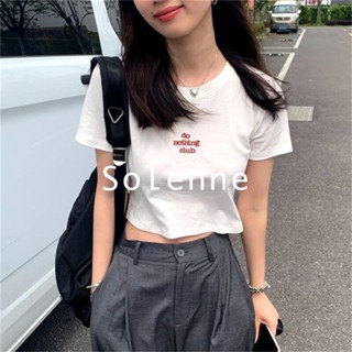 Solenne  เสื้อครอป เสื้อยืดผู้หญิง ครอป baby tee สาวเรโทร 2023 NEW Style High quality รุ่นใหม่ ins ทันสมัย A99J57D 36Z230909