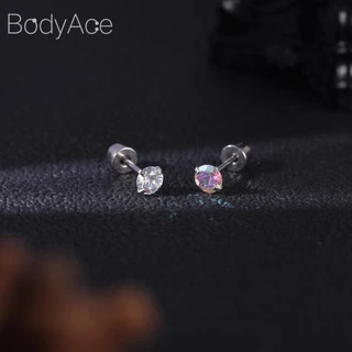 Bodyace 1 ชิ้น 3-8 มม. คริสตัล สกรู แบน ด้านหลัง ต่างหูสเตนเลส กระดูกอ่อน ต่างหูสตั๊ด ดอกไม้ ดาว หัวใจ ต่างหูสตั๊ด