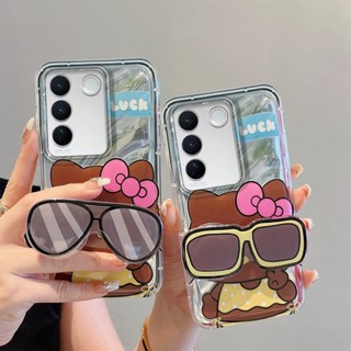 【3in1SET】เคส VIVO V27 5G V23 V23E V25Pro โทรศัพท์มือถือนิ่ม กันกระแทก ลาย BeachKitty พร้อมขาตั้ง สําหรับ Y77 Y12 Y17 V20Pro Y72 5G