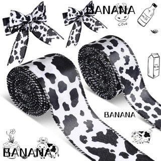 Banana1 ริบบิ้นโพลีเอสเตอร์ พิมพ์ลายวัว 2.5 นิ้ว 10 หลา สีดํา และสีขาว 2 ม้วน