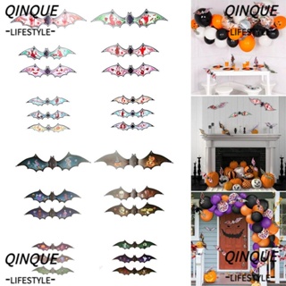 Qinjue สติกเกอร์ติดผนัง รูปค้างคาว เรืองแสง ถอดออกได้ สําหรับฮาโลวีน 12 ชิ้น