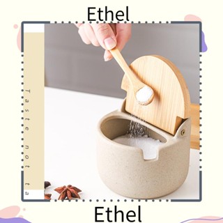 Ethel1 หม้อเก็บเครื่องปรุง ฝาไม้เกลือ น้ําตาล เซรามิก ไม้ไผ่ สําหรับห้องครัว