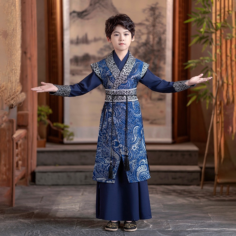 Ready Stock รูปแบบใหม่Kid 2025 ฤดูใบไม้ร่วง Boy Hanfu จีนเด็ก Tang เครื่องแต่งกายโบราณ