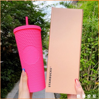 473/710ml Starbucks Barbie Pink Frosted Diamond Tumbler ถ้วยใส่ฟางทุเรียนแบบใช้ซ้ำได้ -FE