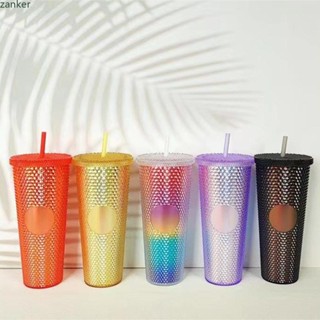 【พร้อมส่ง】 แก้วน้ำคู่ติดเพชร 24 ออนซ์ พร้อมหลอดและโลโก้ Starbucks Durian Cup Reusable Bling 710ml / 24oz