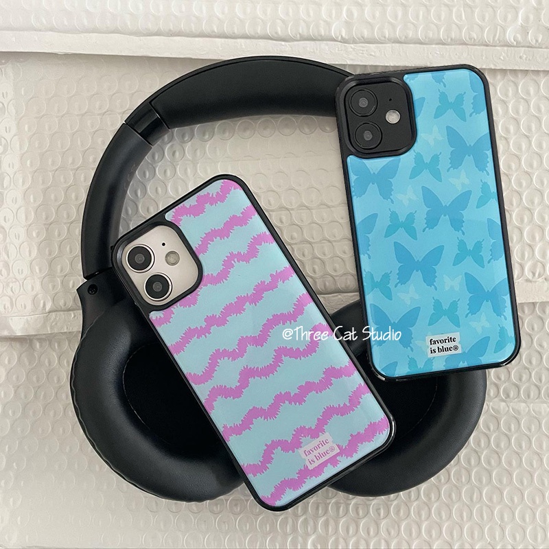 เคสป้องกันโทรศัพท์มือถือ แบบนิ่ม ลายผีเสื้อ สีฟ้า สีดํา สําหรับ iphone 15pro 13pro 14promax 13promax 12 11 xsmax xr