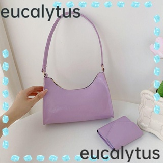 Eucalytus1 กระเป๋าถือ กระเป๋าสะพายไหล่ สะพายข้าง หนัง Pu ความจุสูง สีพื้น สไตล์มินิมอล สําหรับเด็กผู้หญิง