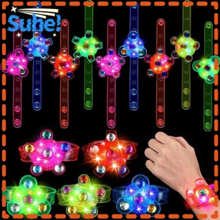 Suhe สร้อยข้อมือพลาสติก มีไฟ LED หมุนได้ 12 ชิ้น ของเล่นสําหรับเด็ก