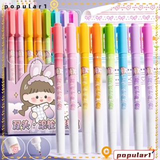 Popular ปากกามาร์กเกอร์ แบบสองหัว 8 สี ลายกราฟฟิตี้ สําหรับนักเรียน