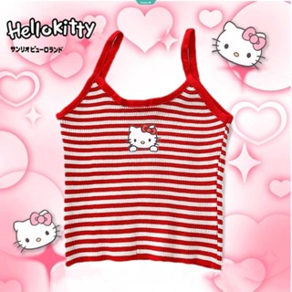 SANRIO เสื้อสายเดี่ยว ผ้าถัก เข้ารูป ลายการ์ตูน Hello Kitty Kuromi น่ารัก แฟชั่นฤดูร้อน สําหรับเด็กผู้หญิง [GM]