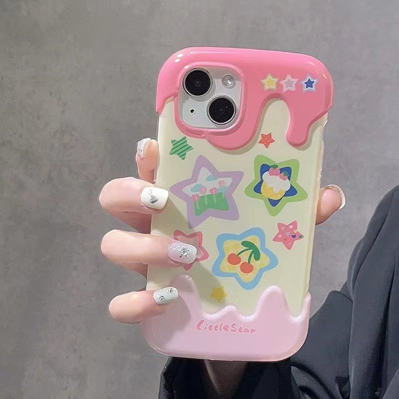 เคสโทรศัพท์มือถือ ซิลิโคนนิ่ม TPU ใส กันกระแทก ลายไอศกรีม ดาว สร้างสรรค์ หลากสี สําหรับ IPhone 15 11 14 13 12 Pro Max 7 8 Plus XR X XS Max SE2020
