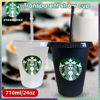 Starbucks แก้วน้ํา เก็บความเย็น 24 ออนซ์ พร้อมฝาปิด และหลอดดูดอากาศ ใช้ซ้ําได้