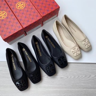 รองเท้าบัลเล่ต์ หนังแกะ พื้นแบน พิมพ์ลายโลโก้ Tory Burch Georgia Series สามสี