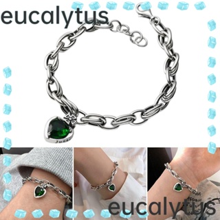 Eucalytus1 สร้อยข้อมือโซ่ ประดับเพทาย รูปหัวใจ สีเขียว ปรับได้ เครื่องประดับแฟชั่น สไตล์ฮิปฮอป