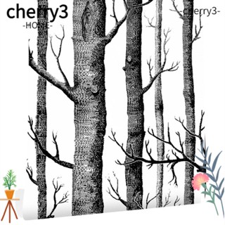 Cherry3 วอลล์เปเปอร์ไวนิล ลายต้นไม้เบิร์ช ลอกออกได้ สีขาว ดํา สําหรับตกแต่งห้องนอน