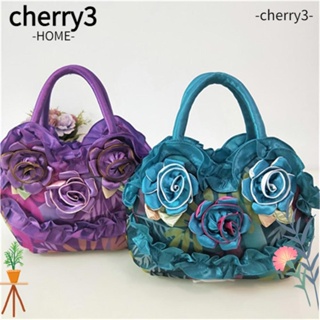 Cherry3 กระเป๋าถือ ทรงบักเก็ต ปักลายดอกไม้ มีซิป แฟชั่น สําหรับแม่ และลูกสาว