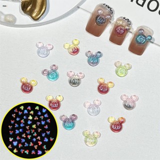 ตามมาตกแต่งเล็บ Luminous Mickey Nail Art Jewelry Gradient Color Luminous M Bean Alphabet Beads Resin Nail Stickers Cartoon Accessories nuuo