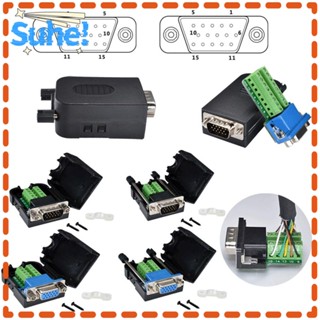 Suhe VGA ขั้วต่อเชื่อมบัดกรี สามแถว 15pins VGA ปลั๊ก 15 Pin 3+6 พร้อมสกรู D-SUB DB15 VGA สําหรับคอมพิวเตอร์