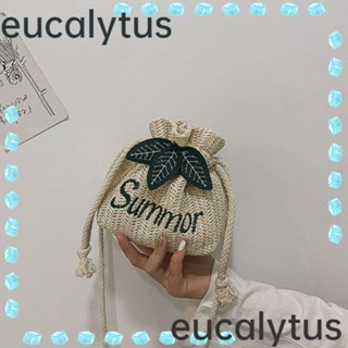 Eucalytus1 กระเป๋าฟาง ทรงบักเก็ต แบบหูรูด สําหรับผู้หญิง