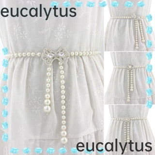 Eucalytus1 เข็มขัดมุก หรูหรา เครื่องประดับแฟชั่น ตกแต่งสายคล้องเอว ลําลอง