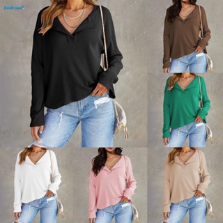 【HODRD】Modern Contemporary Womens V Neck Long Sleeve Pullover T Shirt Blouse【Fashion】
