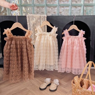 Three-dimensional rose Girl dress 2023 Summer sling gauze baby dress Princess dress Pengpeng skirt MXYP