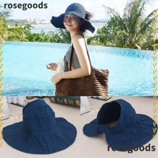 Rosegoods1 หมวกชายหาด ปีกกว้าง พับได้ ป้องกันรังสียูวี แบบพกพา ฤดูร้อน