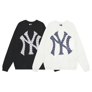 เสื้อกันหนาว คอกลม ผ้าฝ้ายแท้ ปักลาย NY&amp;MLB สวยงาม อเนกประสงค์ สําหรับผู้ชาย และผู้หญิง