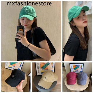 Mxfashione หมวกเบสบอลลําลอง ปักลายหน้ายิ้ม ปรับได้ สไตล์เกาหลี ฮิปฮอป เรียบง่าย หลากสี สําหรับผู้หญิง คู่รัก