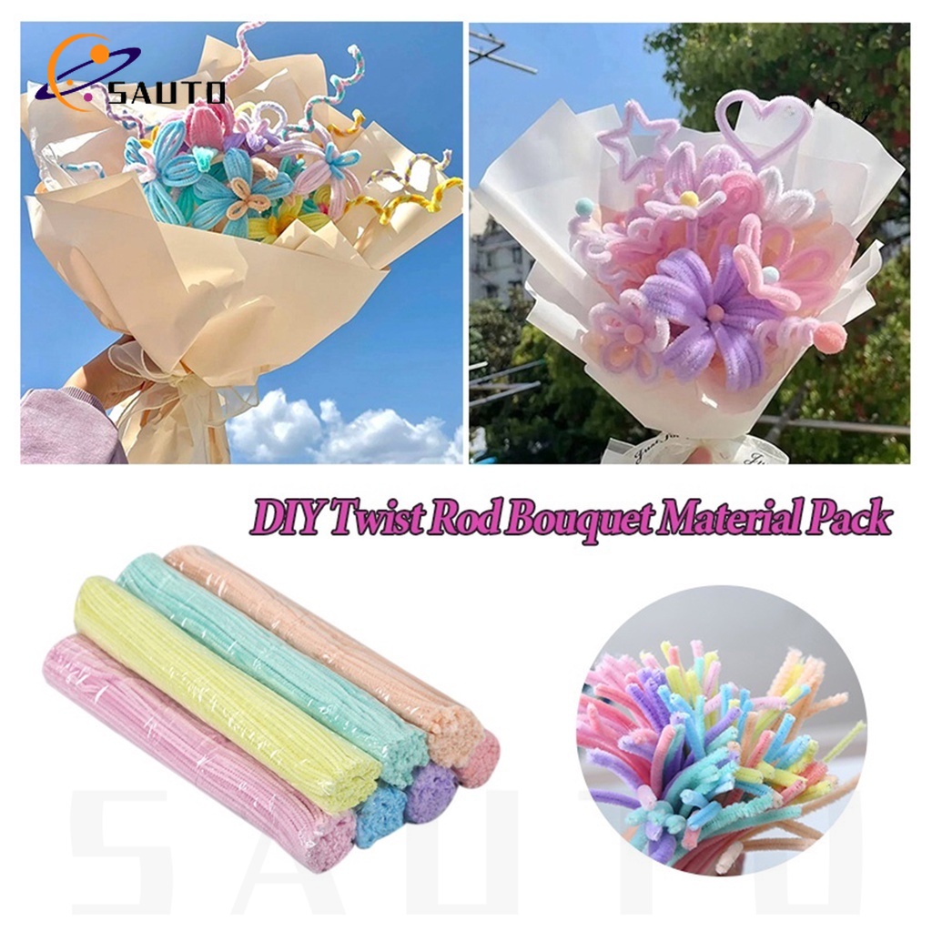 ลวดดอกไม้ หลากสี 100 ชิ้น DIY Chenille Stem ทําความสะอาดท่อ สําหรับวันหยุด