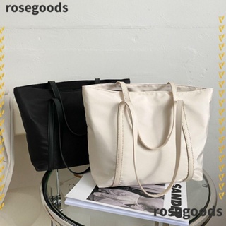 Rosegoods1 กระเป๋าช้อปปิ้ง กระเป๋าถือลําลอง มีซิป จุของได้เยอะ สีพื้น แฟชั่นสําหรับสตรี