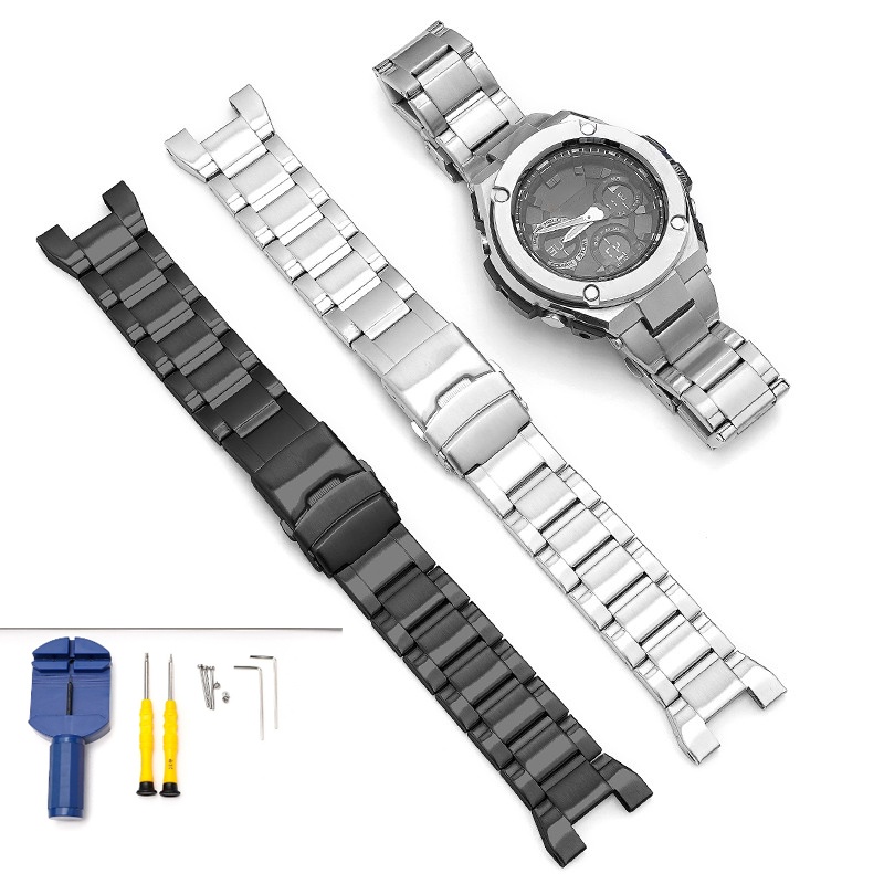 สายนาฬิกาข้อมือ สเตนเลส สีดํา สีเงิน สําหรับ Casio GST W300 G 400G B100 S310 S120 S110 W110