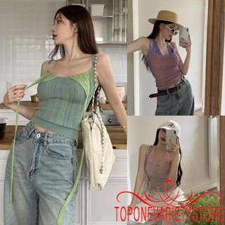 Topone- เสื้อกล้าม แขนกุด สองชิ้น ฤดูร้อน สําหรับผู้หญิง Y2K