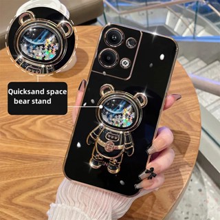 เคสโทรศัพท์มือถือ ซิลิโคนนิ่ม มีทรายไหล ลายหมีอวกาศ 3D พร้อมที่ตั้งวาง สําหรับ Vivo IQOO 11 Pro 11S IQOO 10 Pro 9 8 Pro 7