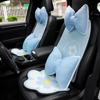 Cute Bow Automotive Headrest Pillow Ice Silk Car Seat Neck Pillow Headrest Breathable Comfortable Car Supplies Car headrest Car waist pillow car interior accessories