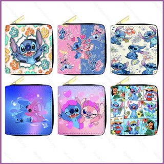 Sq2 กระเป๋าสตางค์ ใบสั้น หนัง PU ลายการ์ตูน Stitch น่ารัก มีซิป อเนกประสงค์ สําหรับผู้หญิง นักเรียน