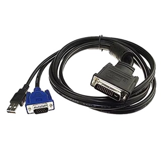 Dvi อะแดปเตอร์แปลงสายเคเบิลโปรเจคเตอร์ 24+5Pin ตัวผู้ เป็น VGA 15Pin และ USB ตัวผู้ สําหรับ PC แล็ปท็อป DVD มอนิเตอร์ HDTV โปรเจคเตอร์ 1.8 ม.