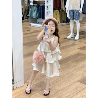 Korean childrens clothing 2023 Summer new girls sweet flounced little fresh suspender skirt female baby fashion skirt ISYE